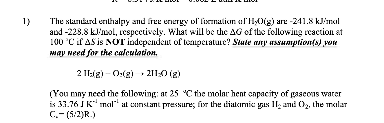 Solved The standard enthalpy and free energy of formation of | Chegg.com