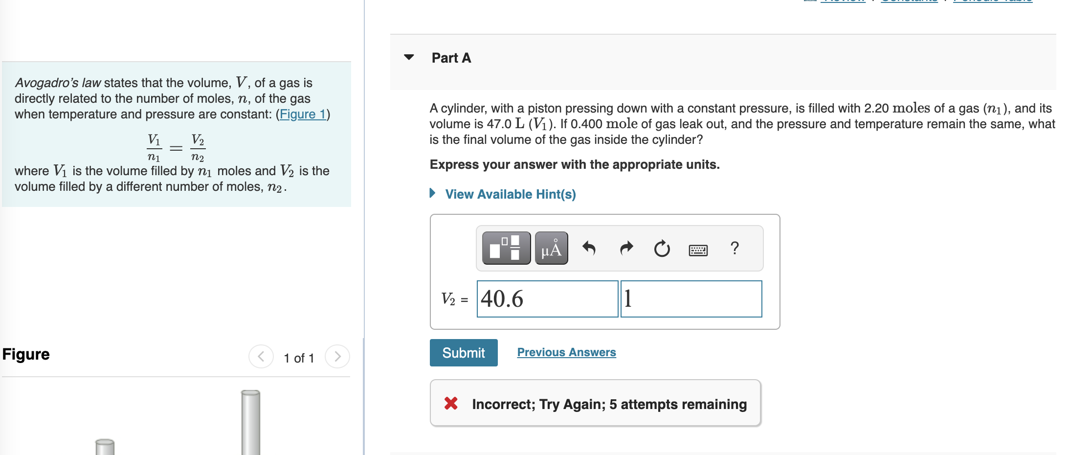 Solved Avogadro's law states that the volume, V, of a gas is | Chegg.com