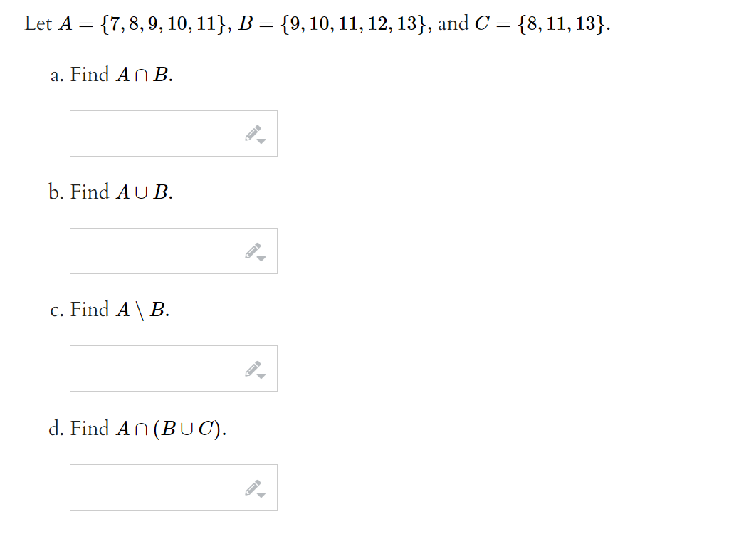 Solved Let A={7,8,9,10,11},B={9,10,11,12,13}, And | Chegg.com