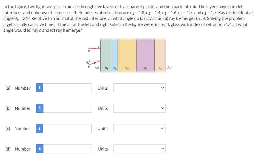 Solved In The Figure, Two Light Rays Pass From Air Through | Chegg.com