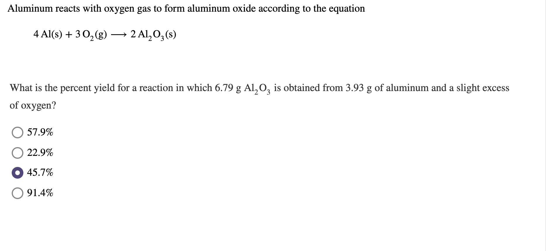 Solved Aluminum reacts with oxygen gas to form aluminum