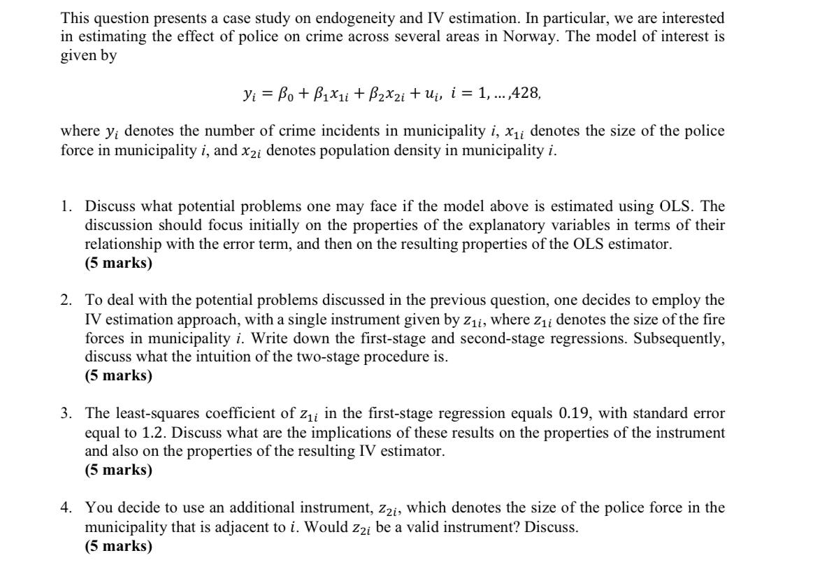 Solved This question presents a case study on endogeneity | Chegg.com