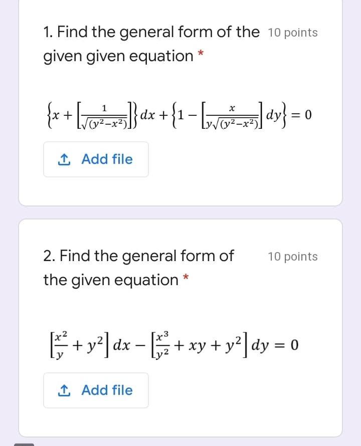 Solved 1. Find the general form of the 10 points given given | Chegg.com