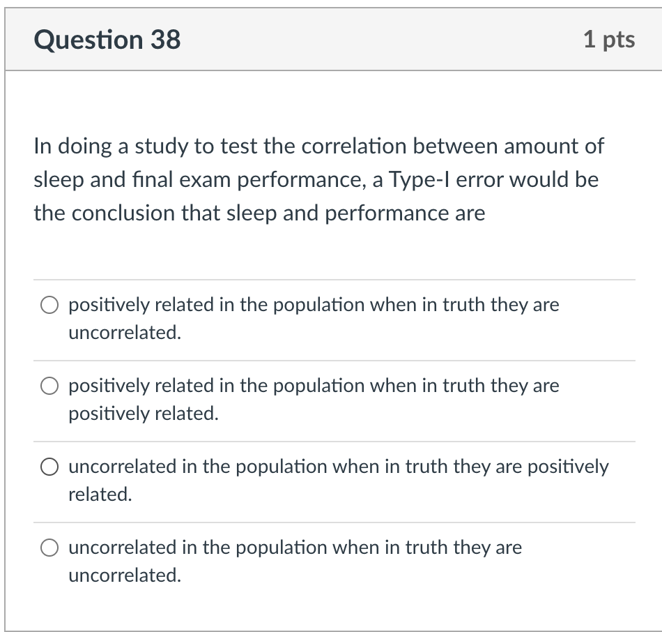 Solved Question 38 1 Pts In Doing A Study To Test The | Chegg.com