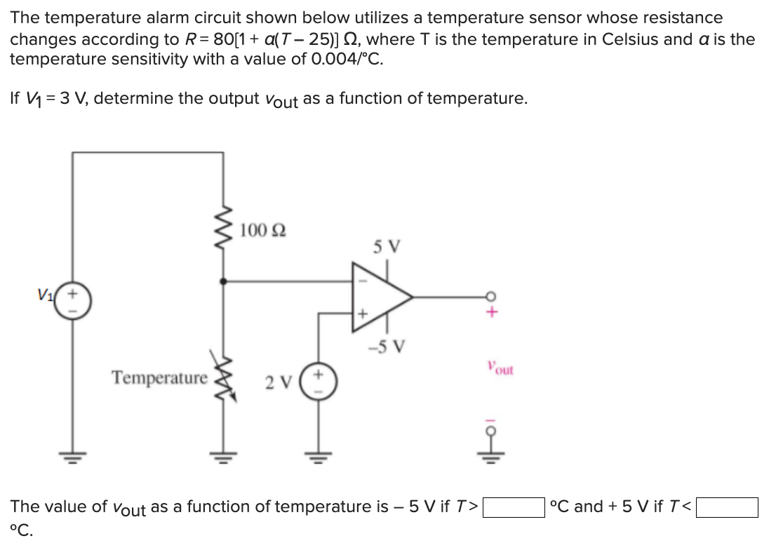 Solved The temperature alarm circuit shown below utilizes a | Chegg.com