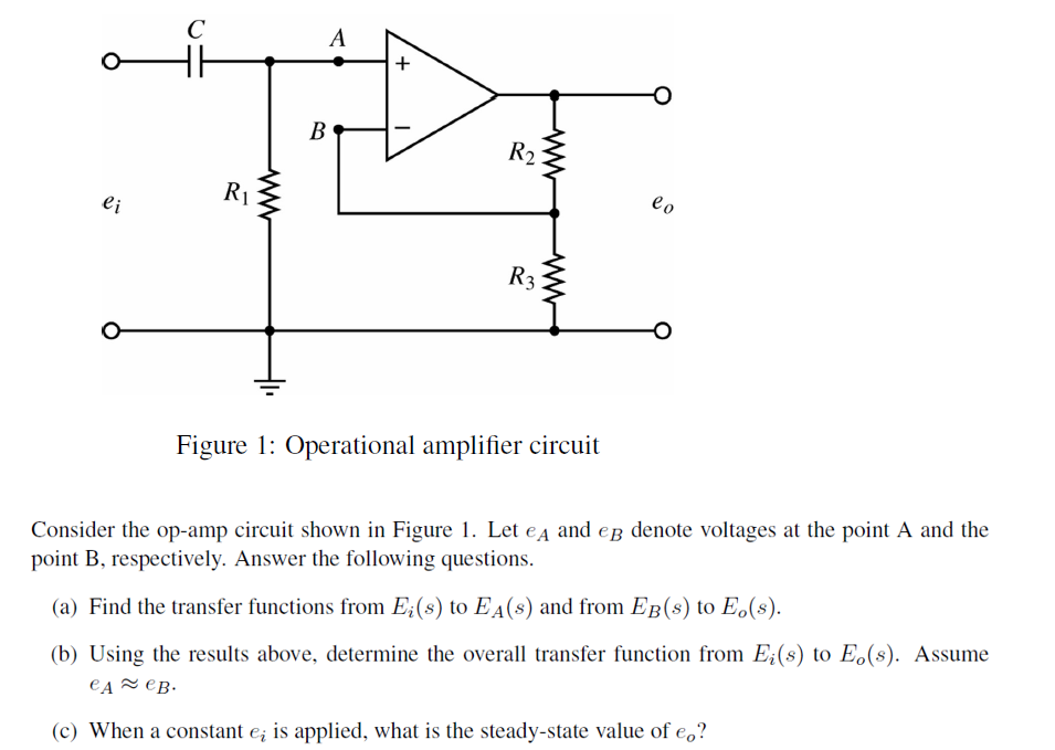 Figure 1: Operational amplifier circuit Consider the | Chegg.com