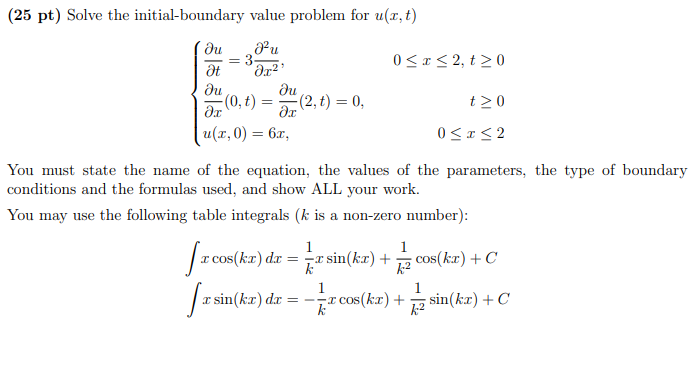Solved (25 pt) Solve the initial-boundary value problem for | Chegg.com