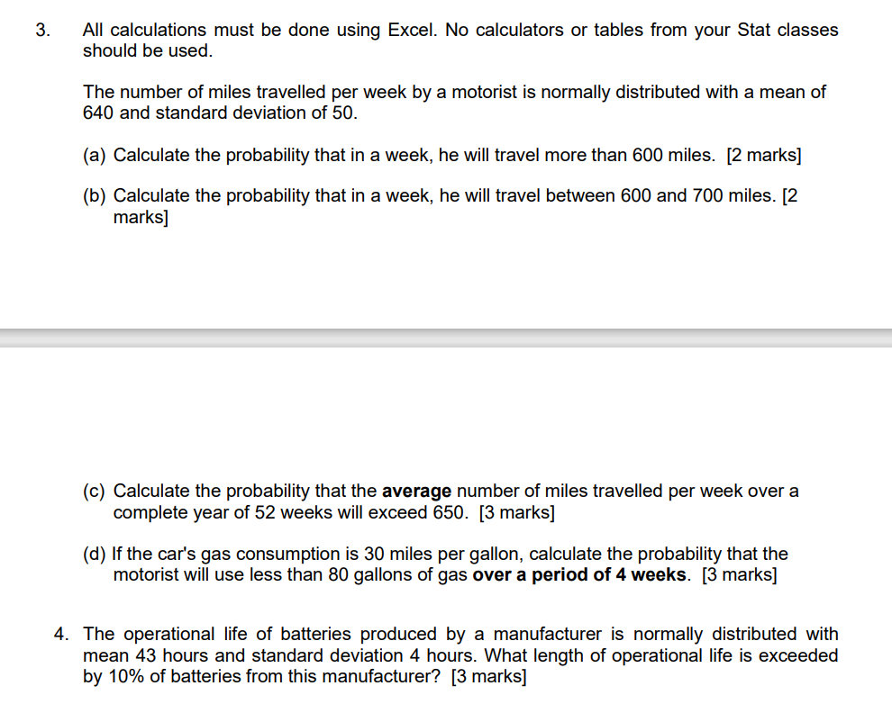 Solved All calculations must be done using Excel. No | Chegg.com