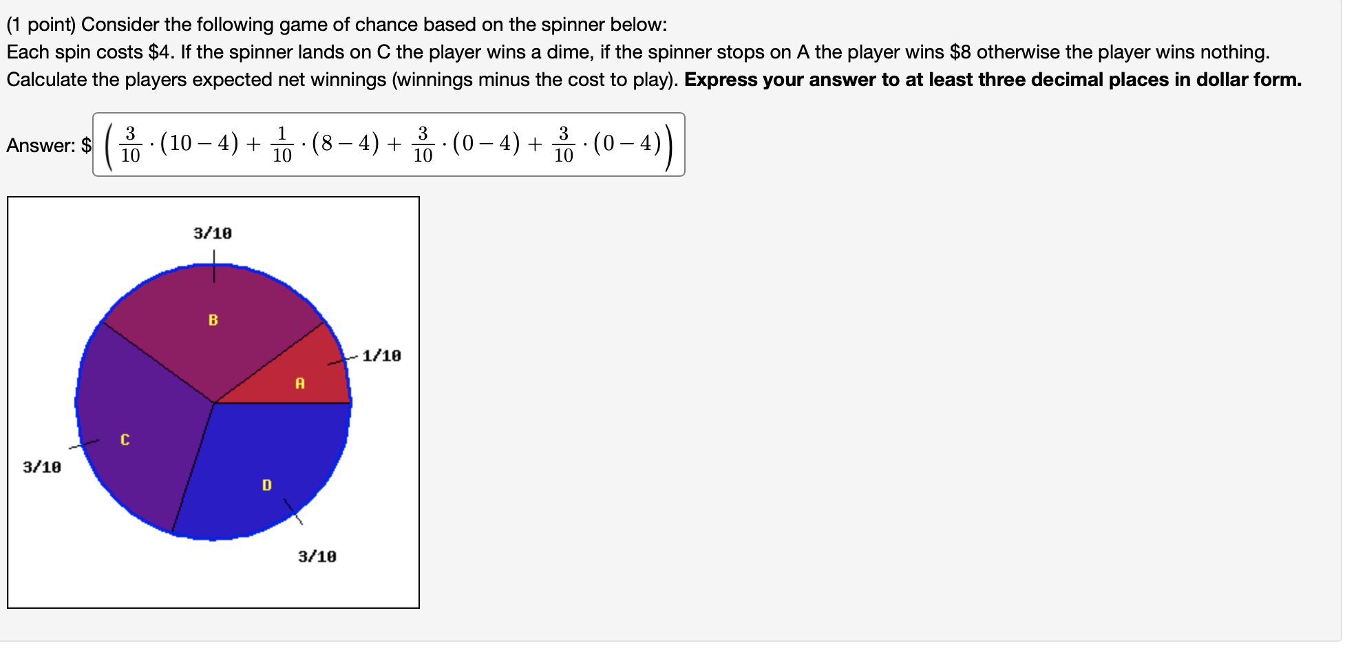 Solved (1 Point) Consider The Following Game Of Chance Based | Chegg.com