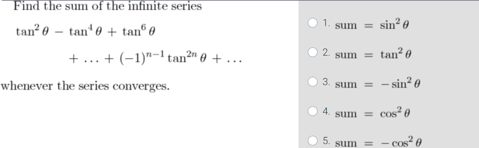 the sum of the infinite series tan 1 1 2