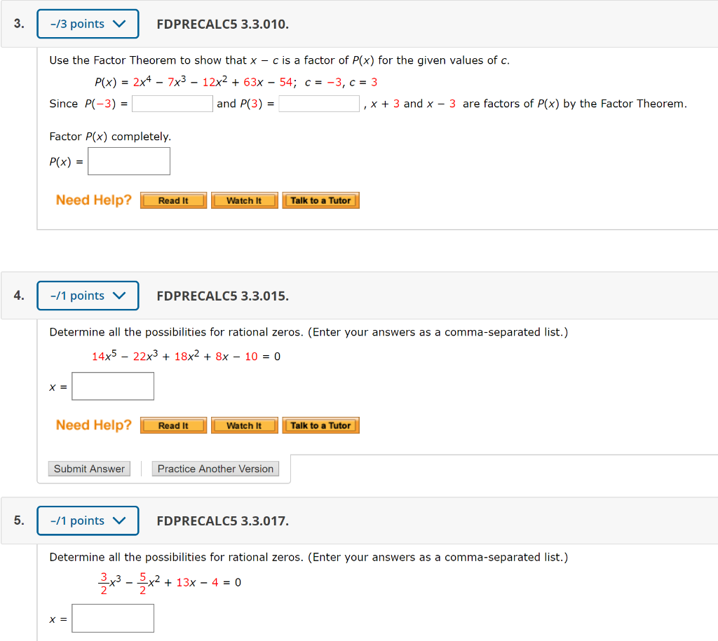 Solved -/3 points v FDPRECALC5 3.3.010. Use the Factor | Chegg.com