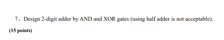 Solved 7、 Design 2-digit adder by AND and XOR gates (using | Chegg.com