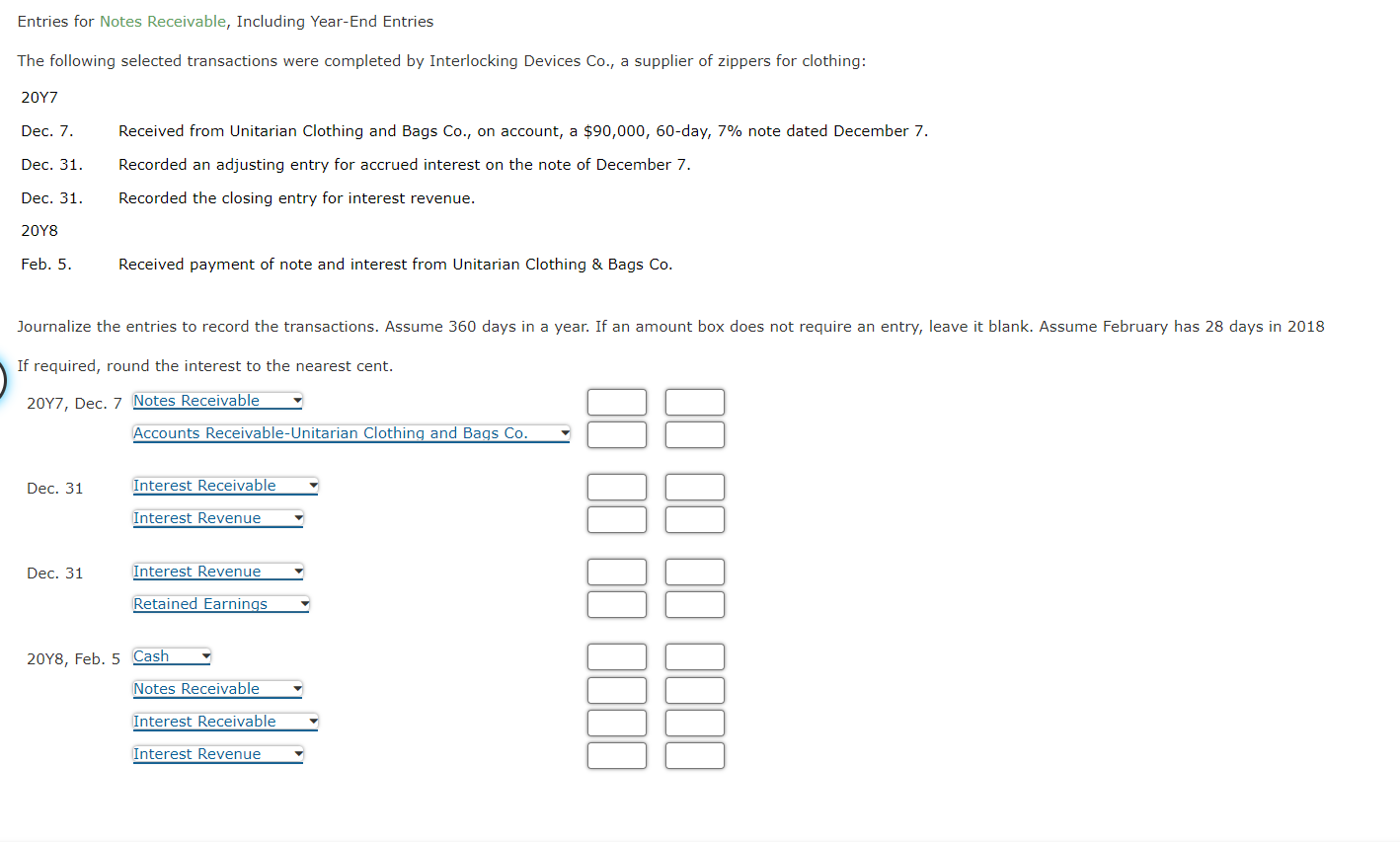 Solved Entries for Notes Receivable, Including Year-End | Chegg.com