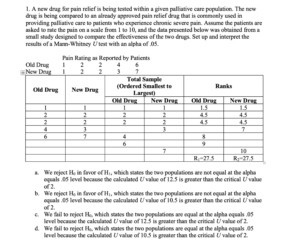 Solved 1. A new drug for pain relief is being tested within