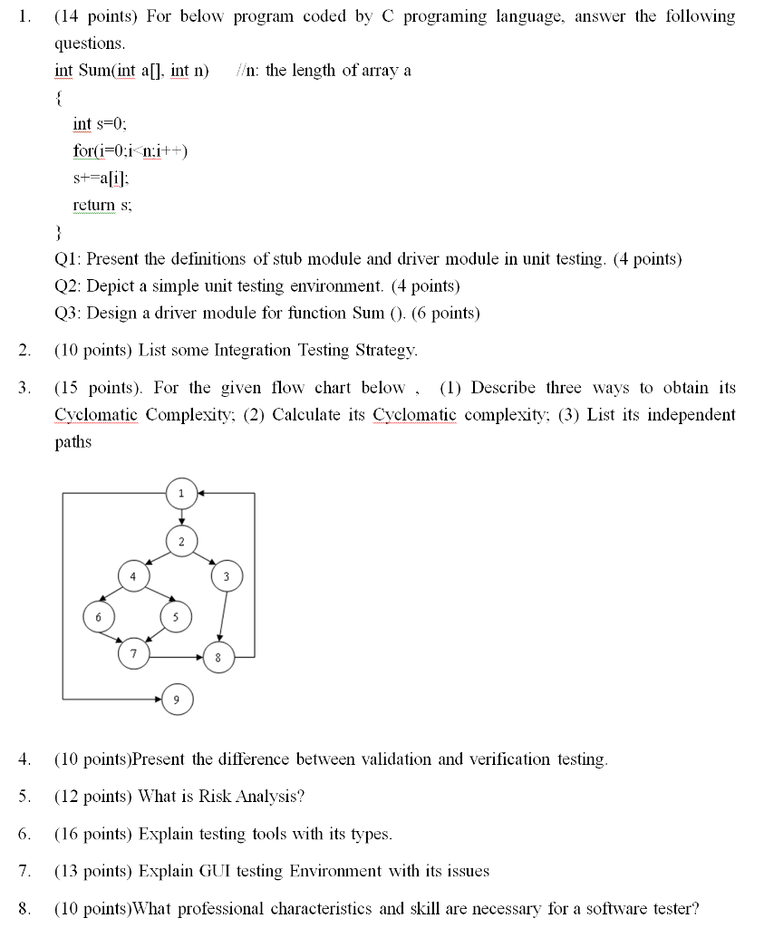 Solved 1. (14 Points) For Below Program Coded By C | Chegg.com