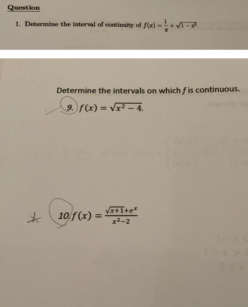 Solved 1. Determine the interval of continuity of | Chegg.com
