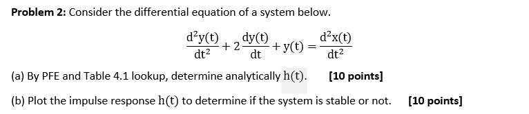 Solved Problem 2: Consider the differential equation of a | Chegg.com