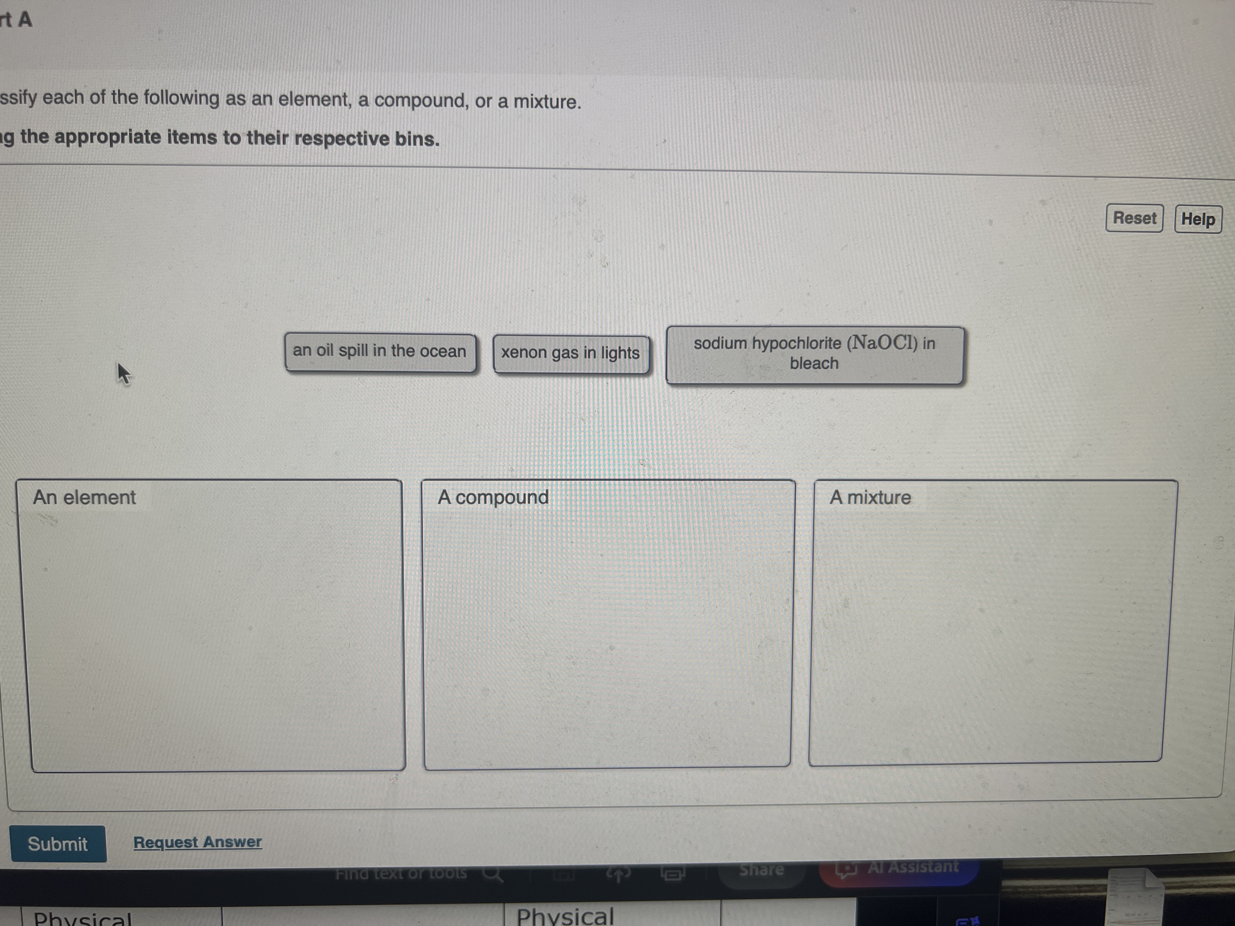Solved ssify each of the following as an element, a | Chegg.com