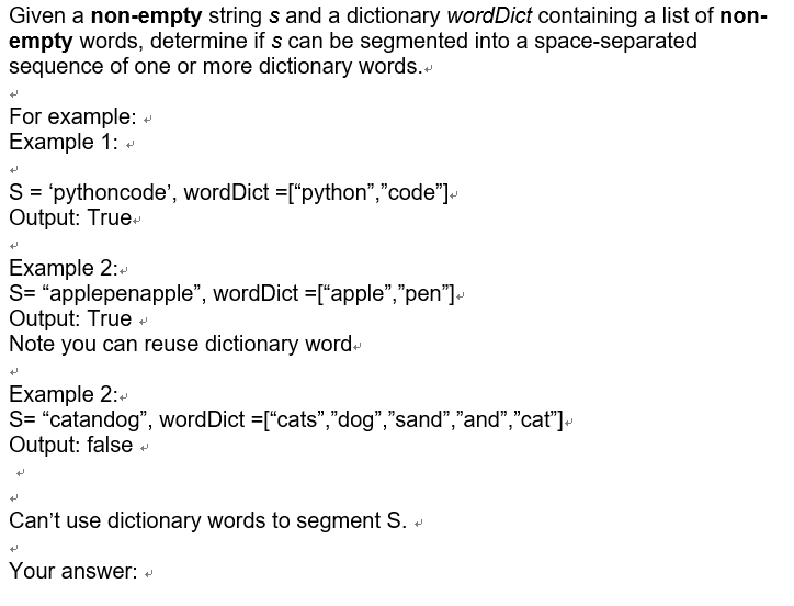 Solved Given a non-empty string s and a dictionary wordDict | Chegg.com