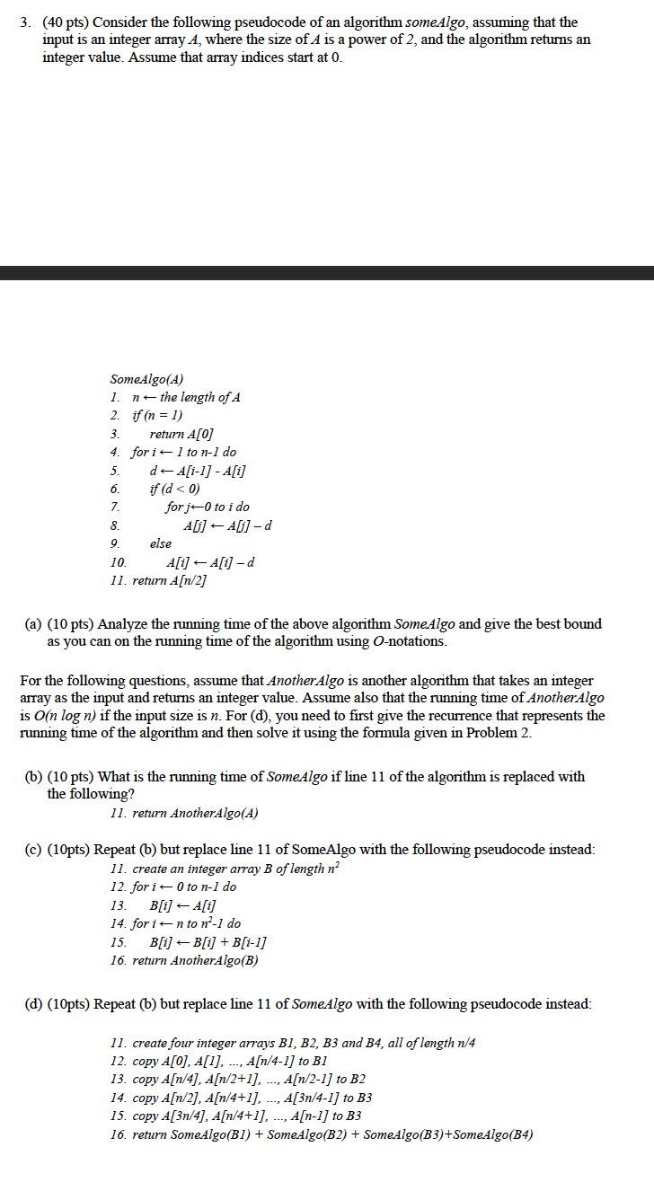 Solved Consider the following pseudocode of an algorithm | Chegg.com