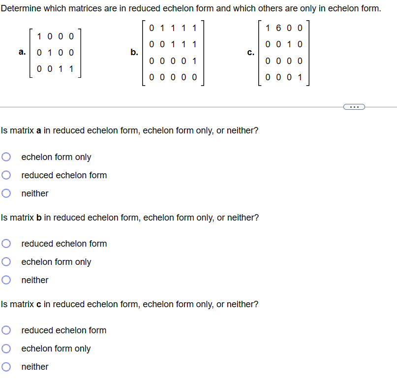 Solved Determine which matrices are in reduced echelon form | Chegg.com