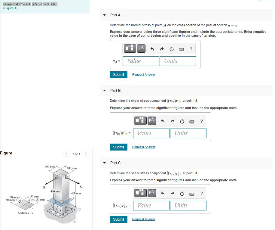 Solved Given that P = 4.4 kN. V = 3 kN. (Figure 1) Part A | Chegg.com