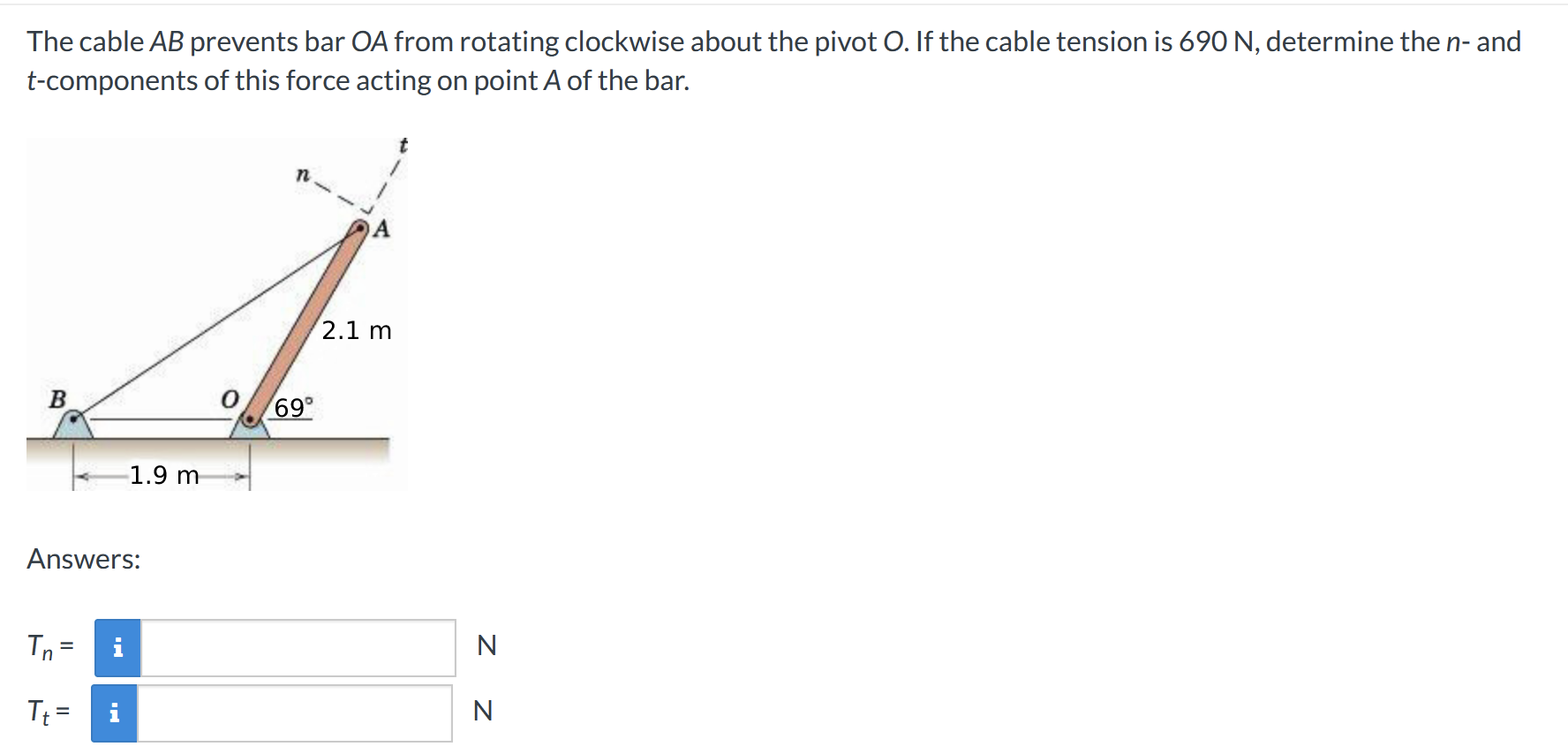 Solved The cable AB prevents bar OA from rotating clockwise | Chegg.com