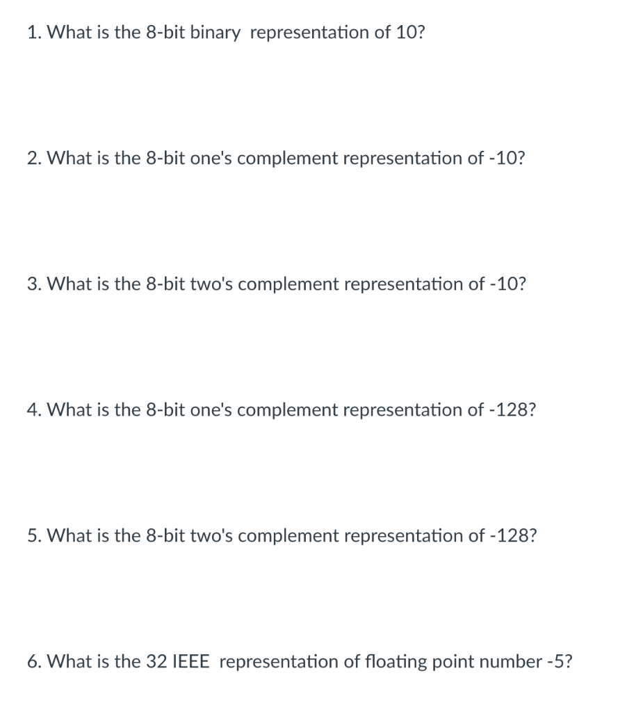 8 bit two's complement binary representation