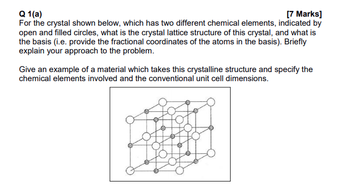 Solved Q 1(a) [7 Marks] For the crystal shown below, which | Chegg.com