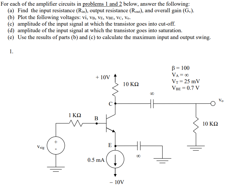 Solved For each of the amplifier circuits in problems 1 and | Chegg.com