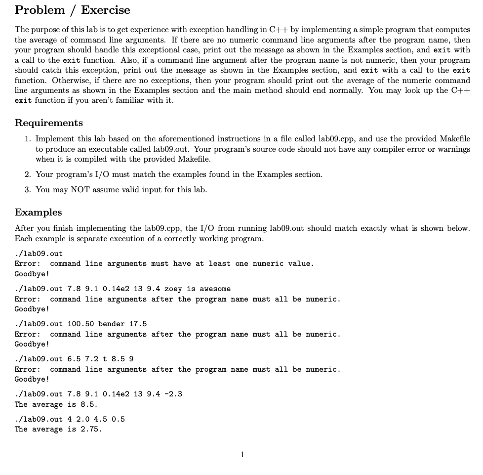 Solved Problem / Exercise The purpose of this lab is to get | Chegg.com