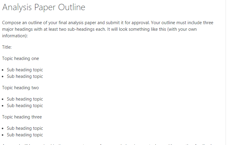 Solved Analysis Paper Outline Compose an outline of your | Chegg.com