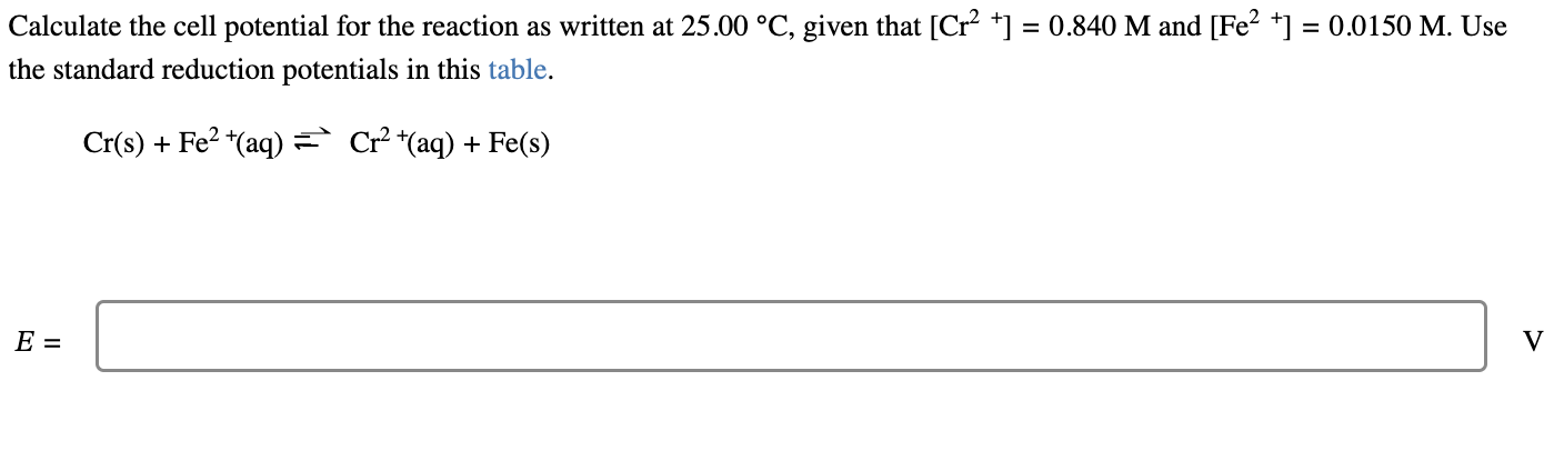 Solved Calculate The Cell Potential For The Reaction As | Chegg.com