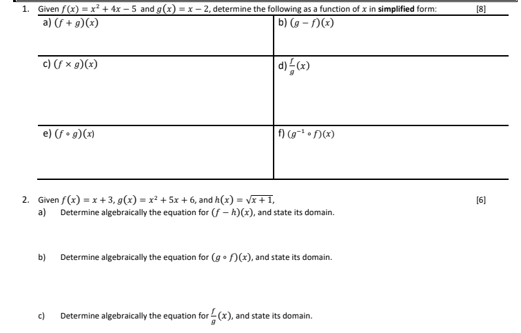 Solved [8] 1. Given f(x) = x² + 4x - 5 and g(x) = x - 2, | Chegg.com