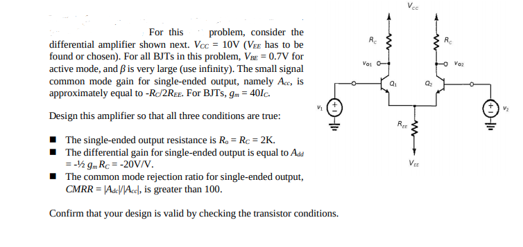 Solved V cc Rc RO Voi o Voz For this problem, consider the | Chegg.com