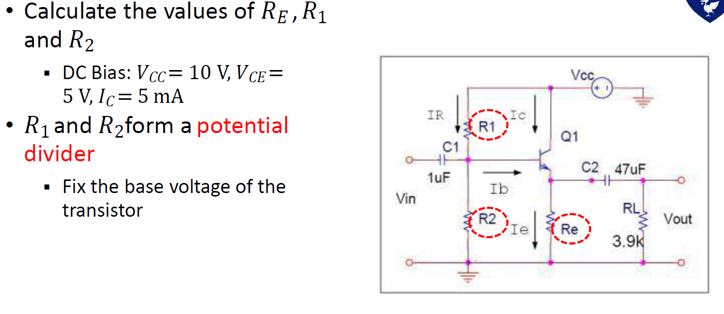 Vcc Ic IR R1 Rc C2 10F HH Ib 04 C1 HE 1uF Q1 RL Vin | Chegg.com