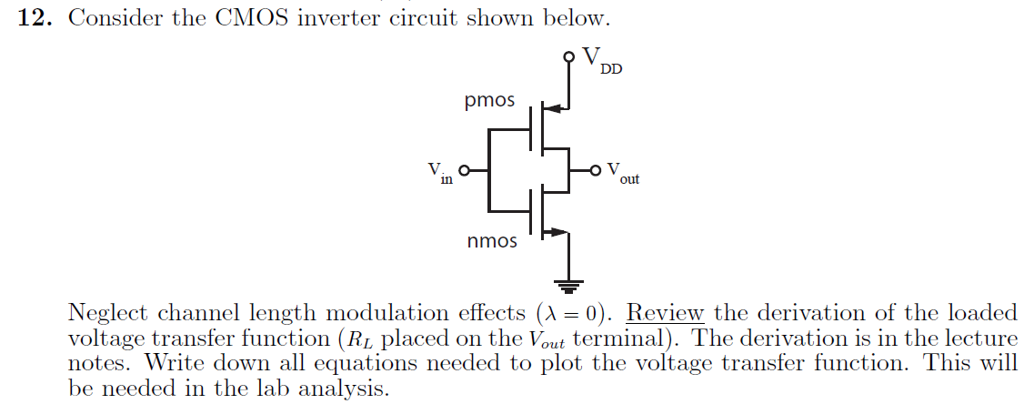 12 Consider The Cmos Inverter Circuit Shown Below Chegg Com