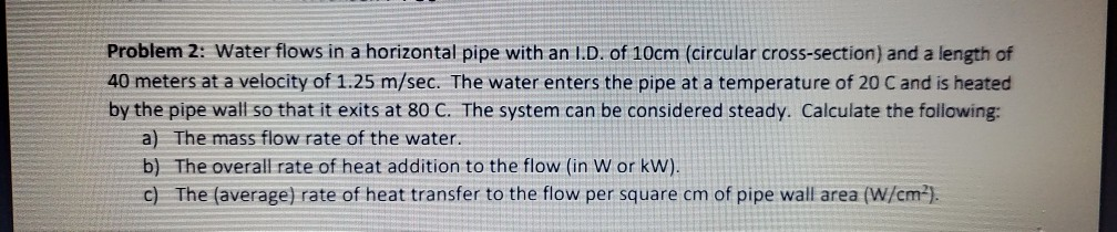 Solved Problem 2: Water flows in a horizontal pipe with an | Chegg.com