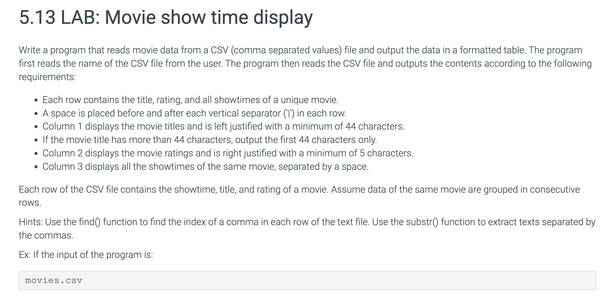 Solved Write a program that reads movie data from a CSV | Chegg.com