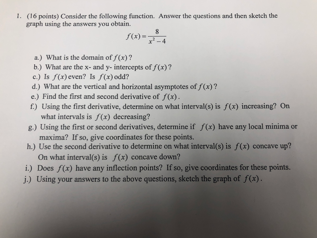 Solved (16 points) Consider the following function. Answer | Chegg.com