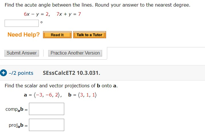 Solved Find The Acute Angle Between The Lines Round Your