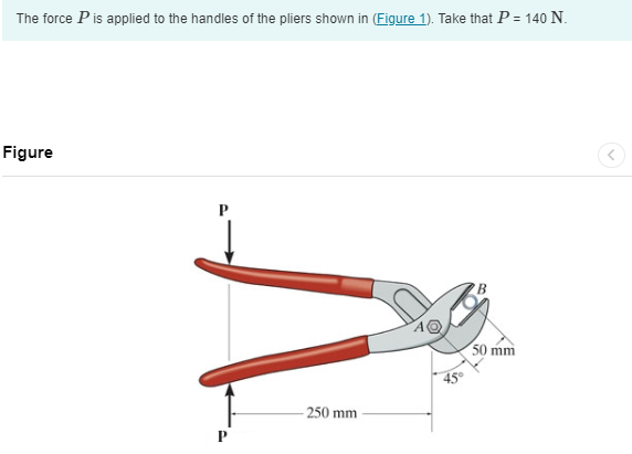 Solved The force P is applied to the handles of the pliers | Chegg.com
