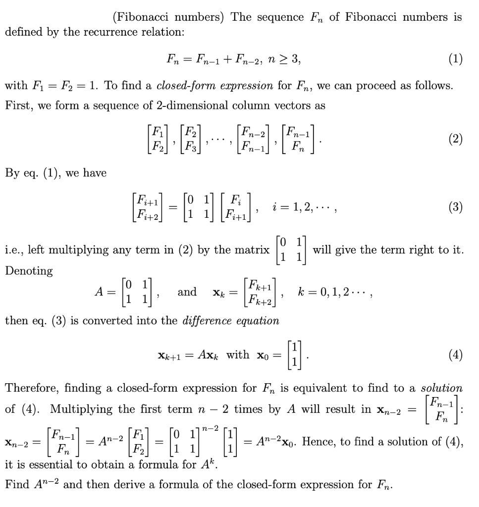 Solved (Fibonacci numbers) The sequence Fn of Fibonacci | Chegg.com