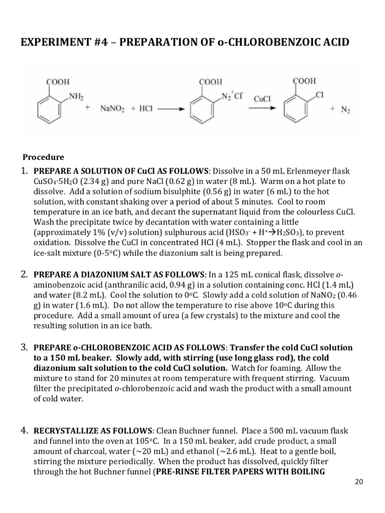 Solved EXPERIMENT #4-PREPARATION OF O-CHLOROBENZOIC ACID | Chegg.com