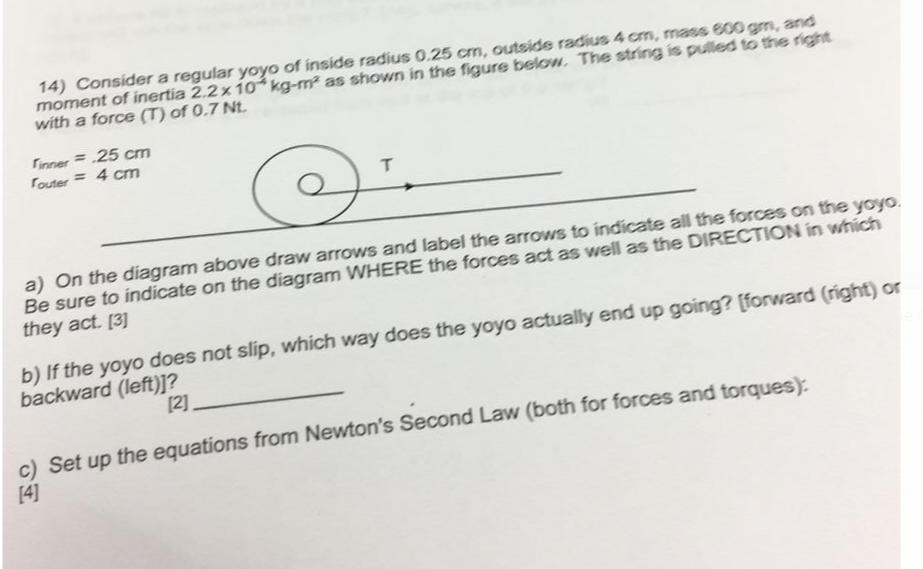 Solved 14) Consider a regular yoyo of inside radius 0.25 cm