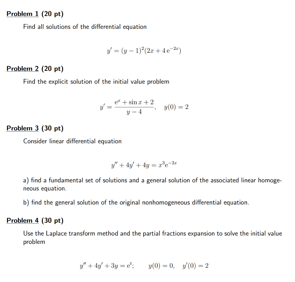 Solved Problem 1 (20 Pt) Find All Solutions Of The | Chegg.com