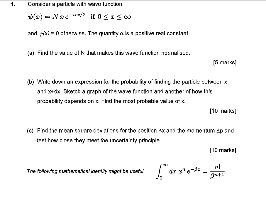 Solved 1. Consider a particle with wave function 2(x) = | Chegg.com