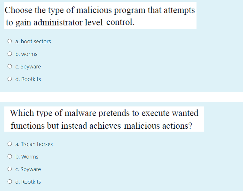Solved Choose the type of malicious program that attempts to | Chegg.com