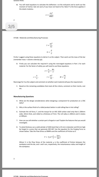 Solved ½-Materials and Manufacturing Processes Worksheet 4 | Chegg.com