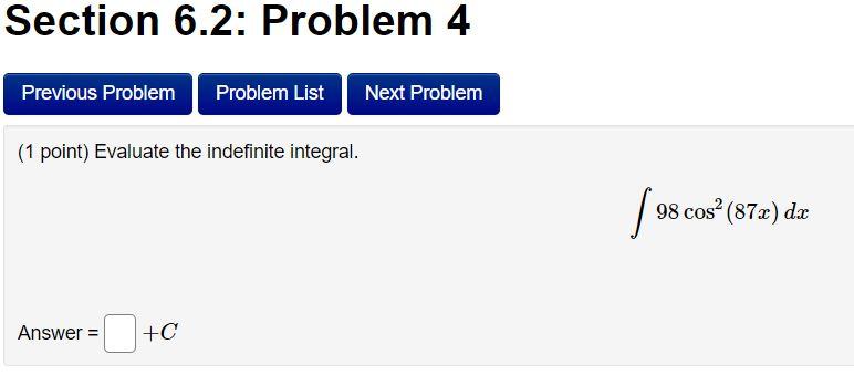 Solved Section 6.2: Problem 3 Previous Problem Problem List | Chegg.com